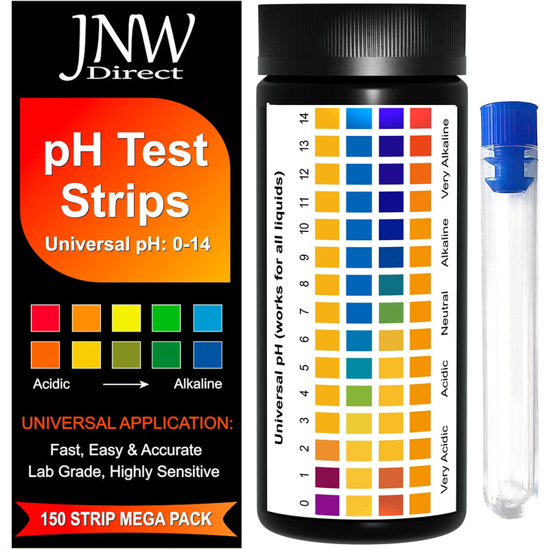 [Australia - AusPower] - JNW Direct pH Test Strips, 150 Universal Strips pH 0-14 for Testing Water, Urine, Saliva, Pool, Kombucha, Soap Making, Cosmetics and More, Accurate pH Litmus Paper Kit, Test Acidity & Alkalinity 