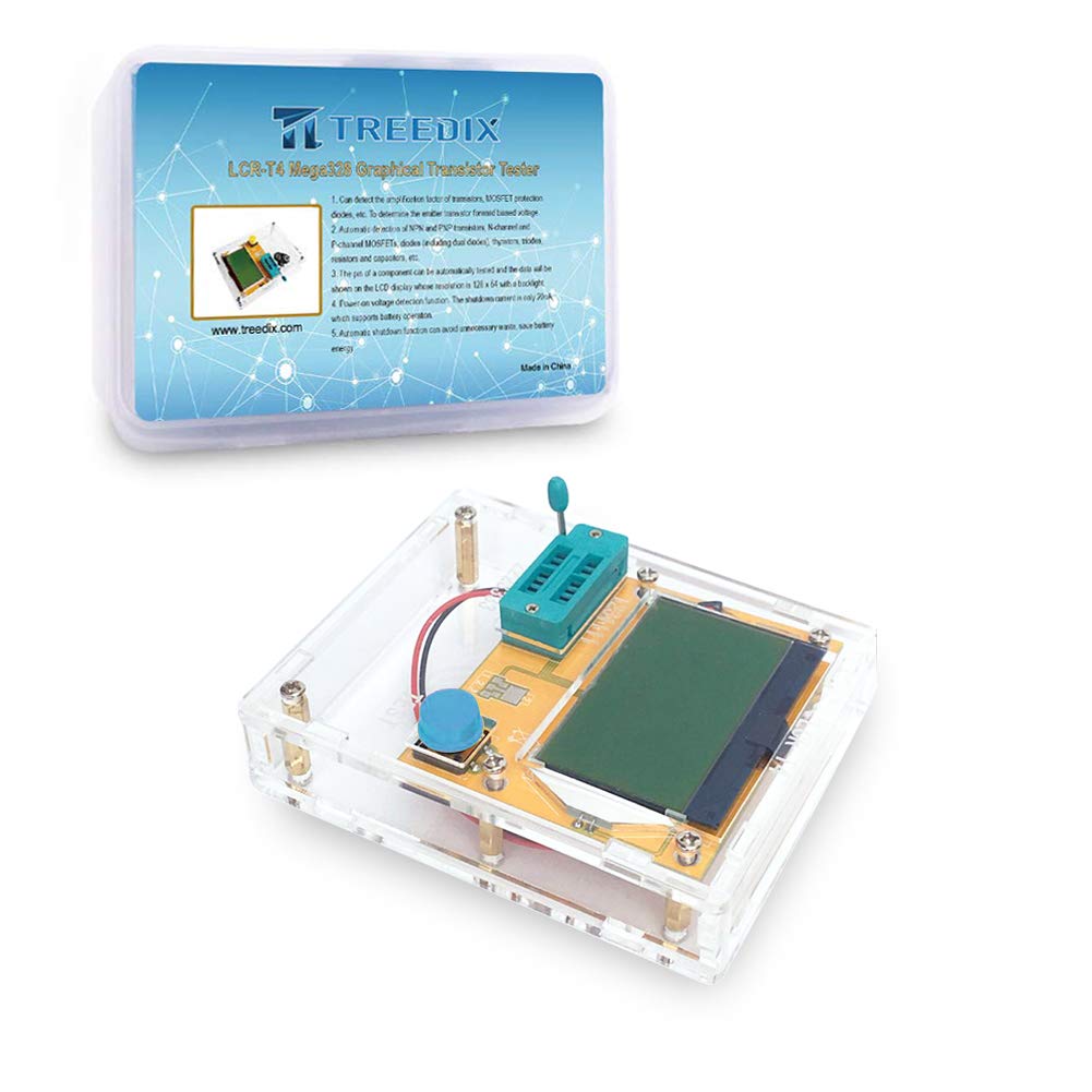 [Australia - AusPower] - Treedix LCR-T4 Mega328 Graphical Transistor Tester Kit SCR ESR Transistor Diode Resistance and Capacitance Meters with Battery Buckle and Acrylic Case 