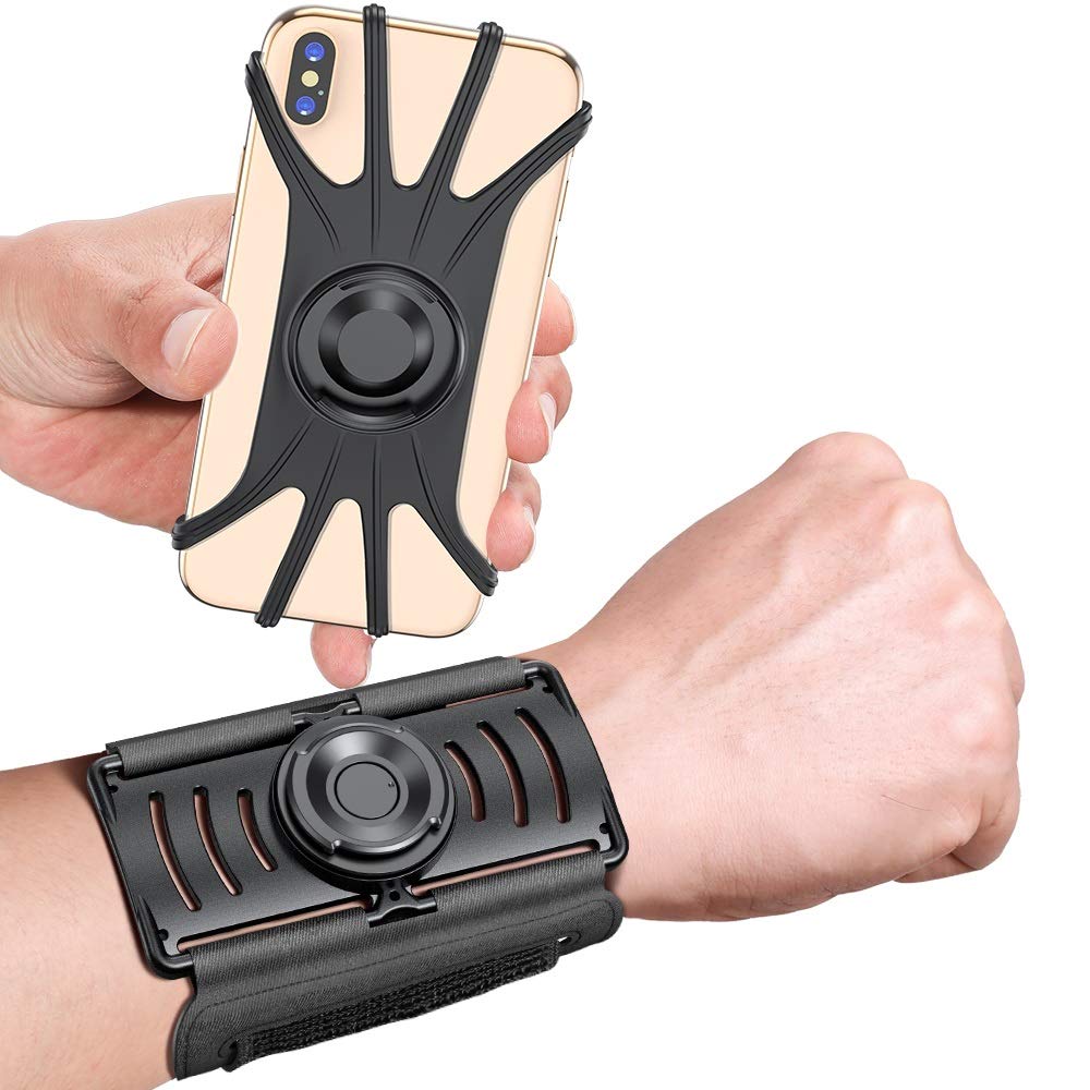 [Australia - AusPower] - VUP Wristband Phone Holder, 360° Rotatable & Detachable Sports Wristband for iPhone 13 Pro/13/13 mini/12/SE 2020/11/XR/Xs/8/7/Plus, 4''-6.5'' Phones, Great for Hiking Biking Walking Gym (Black) 