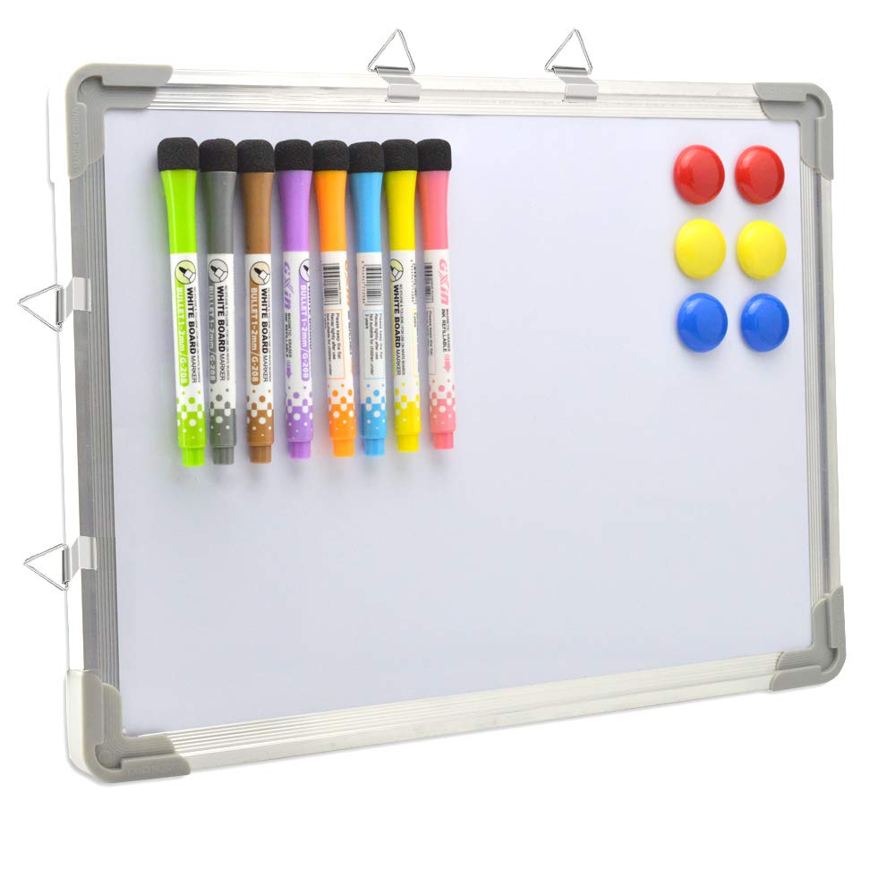 [Australia - AusPower] - Dry Erase White Board 12" x 16" Hanging ,8 Magnetic Markers ，6 Magnets,Portable Writing, Drawing & Planning Small Whiteboard Easy to Clean Wall Whiteboard for Office School, Kids, Home 