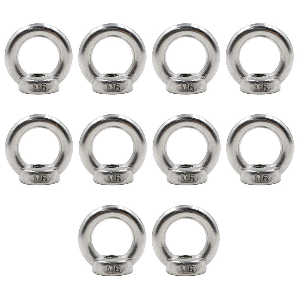[Australia - AusPower] - Hxchen 10Pcs M6 304 Stainless Steel Ring Shape Lifting Eye Nut Threaded Nut Fastener M6 10Pcs 