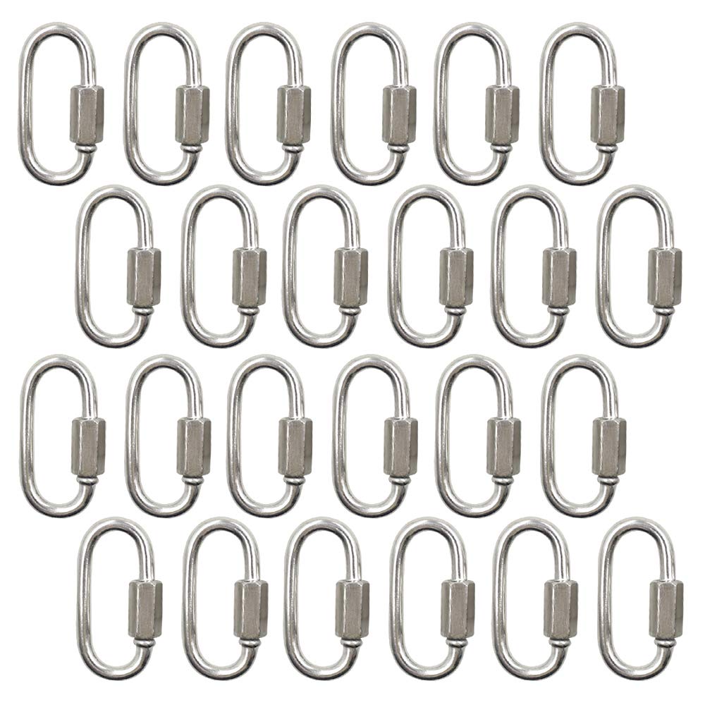 [Australia - AusPower] - Qjaiune 24Pcs Quick Links 1/8 Inch Stainless Steel D Shape Locking Carabiner, Heavy Duty Durable Chain Connector 1/8" / 3.5mm 