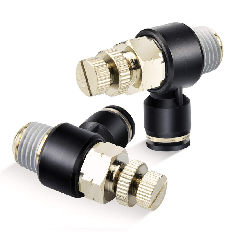 [Australia - AusPower] - TAILONZ PNEUMATIC 3 Pack SL-1/4-N3 Push to Connect Air Line Fitting Air Flow Control Valve 1/4 Inch od 3/8 Inch Npt Elbow 90 Degree Air Speed Control Valve Fitting 1/4"OD3/8"NPT 
