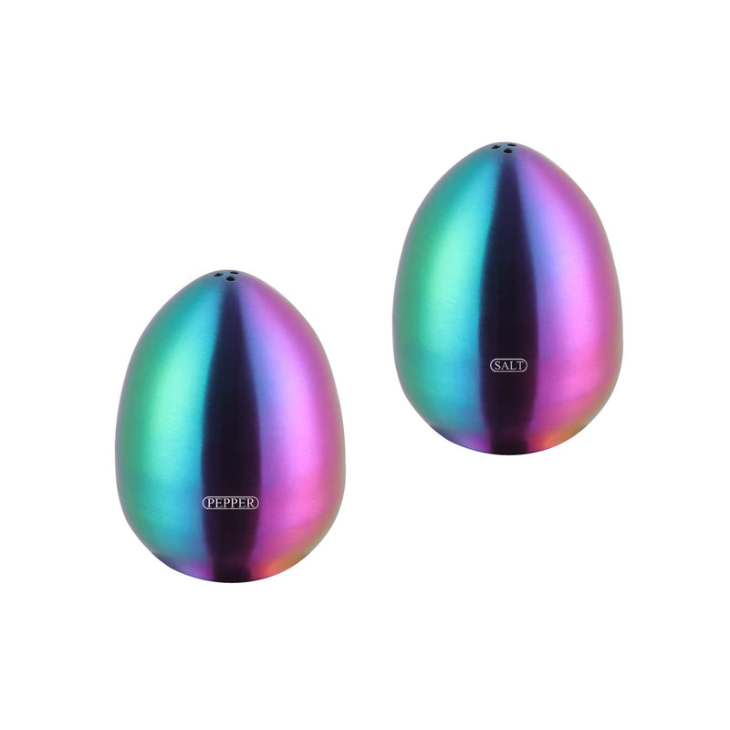 [Australia - AusPower] - 2-Piece Set Rainbow Salt Pepper Shakers, Cute Egg Shape Stainless Steel Condiment Jar for Home and Kitchen Utensils, Comfortable and Ergonomic 2x Rainbow 