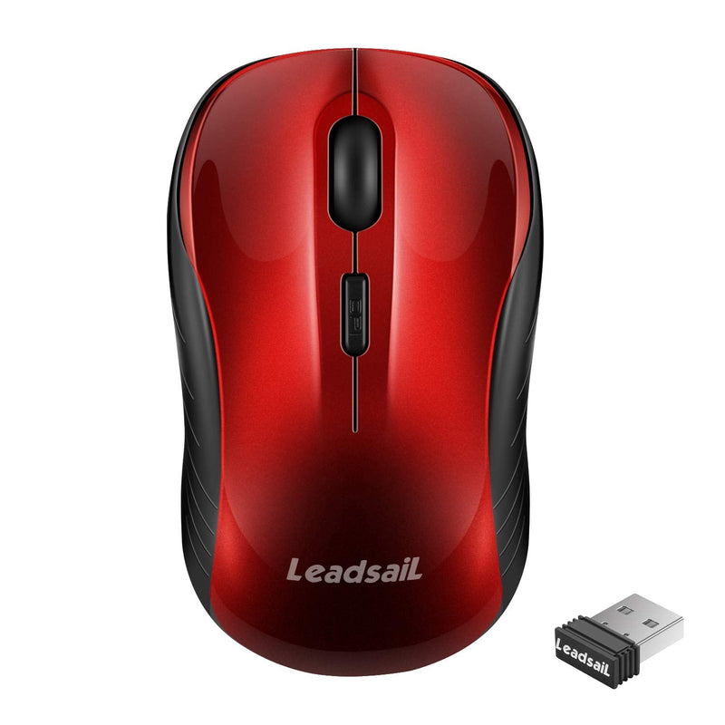 [Australia - AusPower] - LeadsaiL Wireless Mouse Silent 2.4G USB Computer Mouse Compact Optical Cordless Mouse Mini Quiet Wireless Mice, Noiseless, 4 Buttons, 3 Adjustable DPI Mobile Mouse for PC/Laptop/ Windows/Mac/Linux Red 