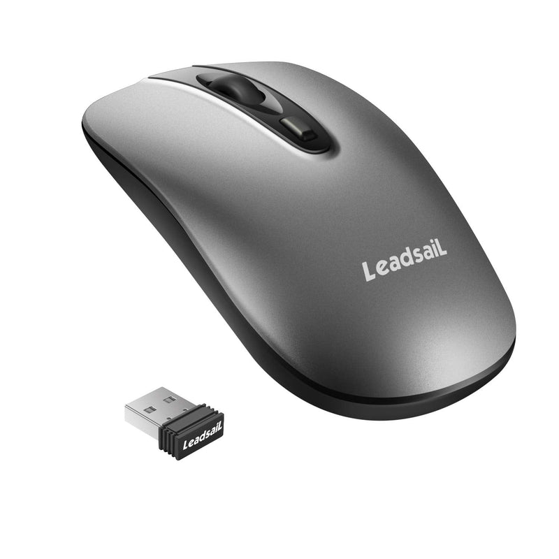 [Australia - AusPower] - LeadsaiL Wireless Computer Mouse, 2.4G Portable Slim USB Mouse, Silent Click Laptop Mouse with One AA Battery 3 Adjustable Levels, 4 Buttons Cordless Mouse for Windows Mac PC Notebook (Matt Grey) Matt Grey 