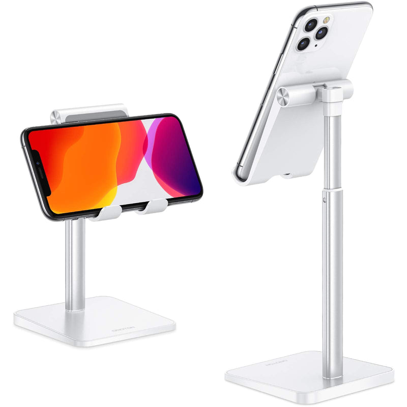 [Australia - AusPower] - Cell Phone Stand, OMOTON Adjustable Angle Height Desk Phone Dock Holder for iPhone SE 2/11 / 11 Pro/XS Max/XR, Samsung Galaxy S20 / S10 / S9 / S8 and Other Phones (3.5-7.0-Inch),Silver Sliver 