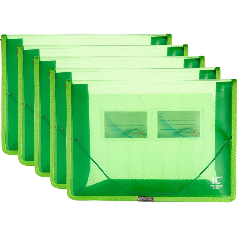 [Australia - AusPower] - A4 Plastic Wallet File Folders, Expandable Poly Envelope File Wallet Document Folder with Elastic Cord Closure and Card Slot, Waterproof Office Home School File Organization (Green, 5 Pack) Green (5 Pack) 