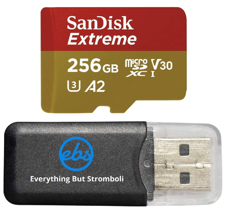 [Australia - AusPower] - SanDisk Extreme 256GB V30 A2 MicroSDXC Memory Card for DJI Works with Mavic Air 2 Drone 4K 8K Bundle with (1) Everything But Stromboli MicroSD Reader Class 10 256GB 