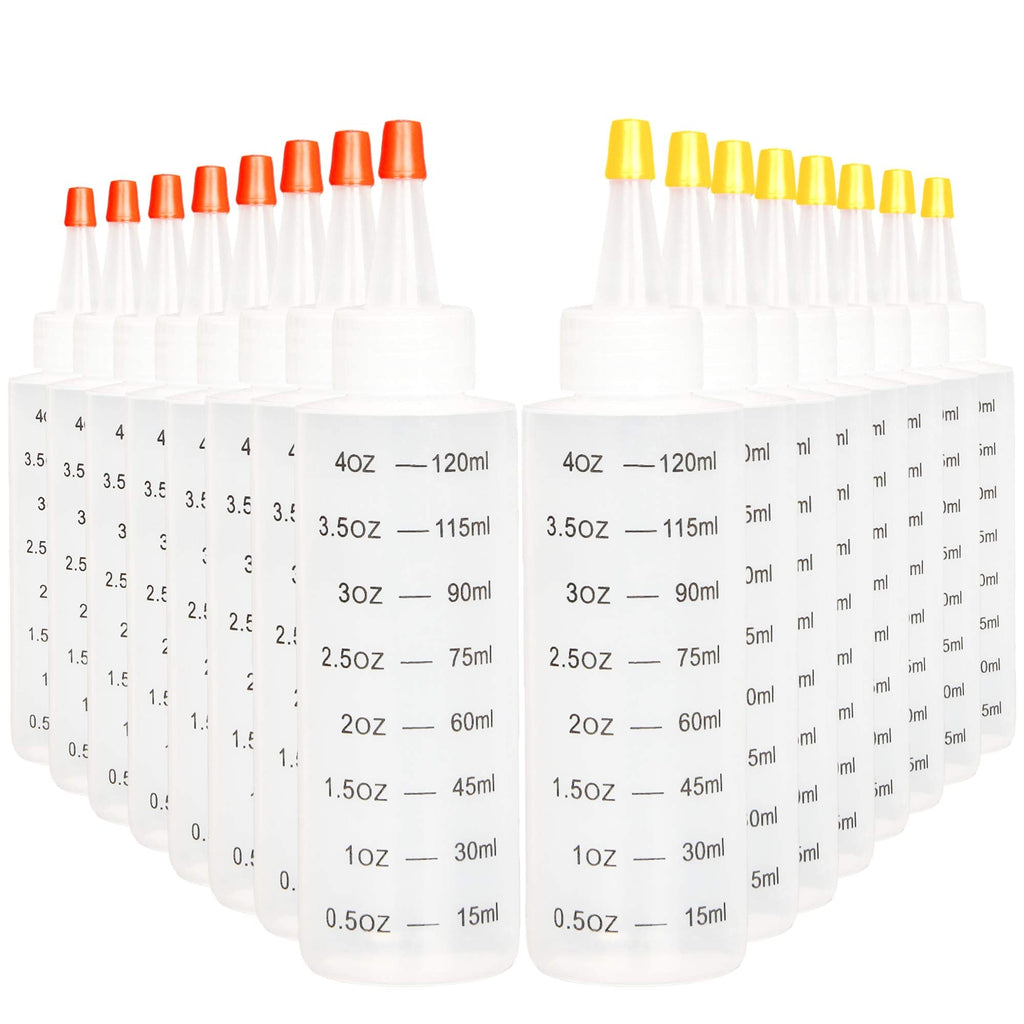 [Australia - AusPower] - Youngever 16 Pack Plastic Squeeze Bottles with Tip Cap, HDPE Squeeze Bottles for Crafts, Food Art, Glue, Henna, Ketchup, BBQ, Sauces, Syrup (4 Ounce) 4 Ounce 