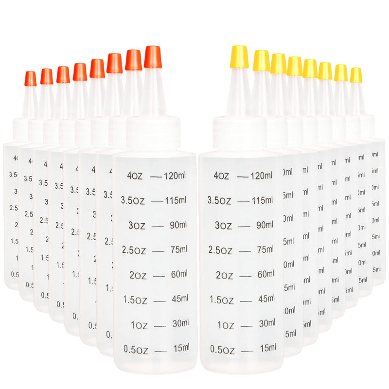 [Australia - AusPower] - Youngever 16 Pack Plastic Squeeze Bottles with Tip Cap, HDPE Squeeze Bottles for Crafts, Food Art, Glue, Henna, Ketchup, BBQ, Sauces, Syrup (4 Ounce) 4 Ounce 