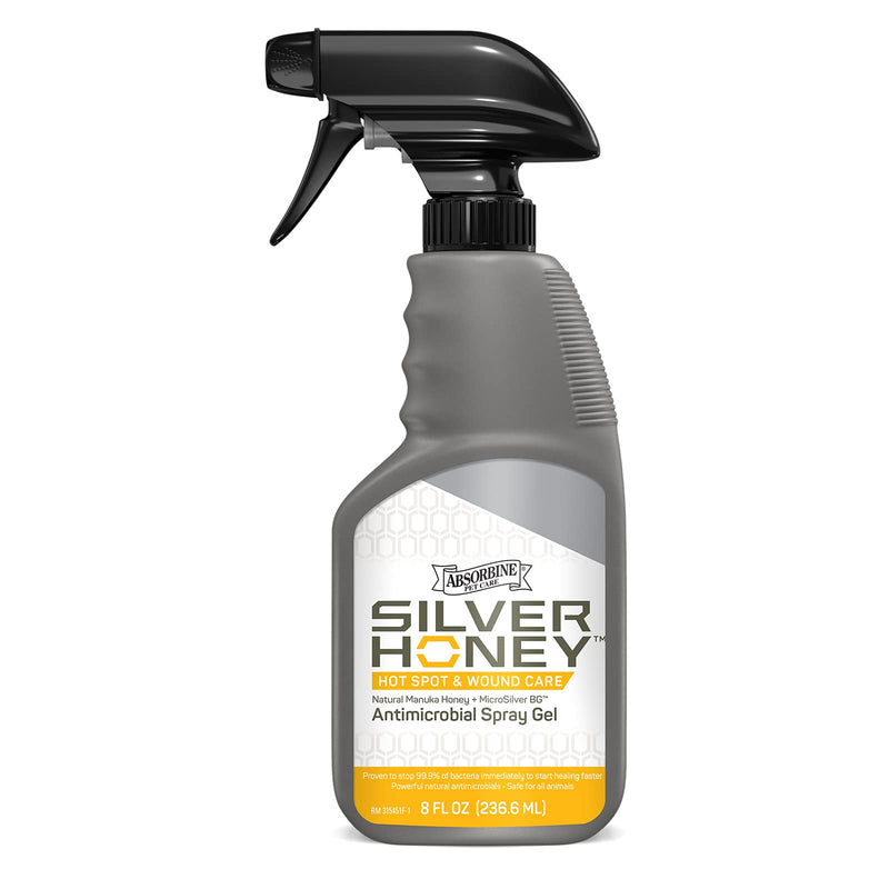 [Australia - AusPower] - Absorbine Silver Honey Hot Spot & Wound Care Spray Gel, Manuka Honey & MicroSilver BG, Medicated Skin Care & Itch Relief for Dogs, Cats, Small Animals, 8oz Bottle 