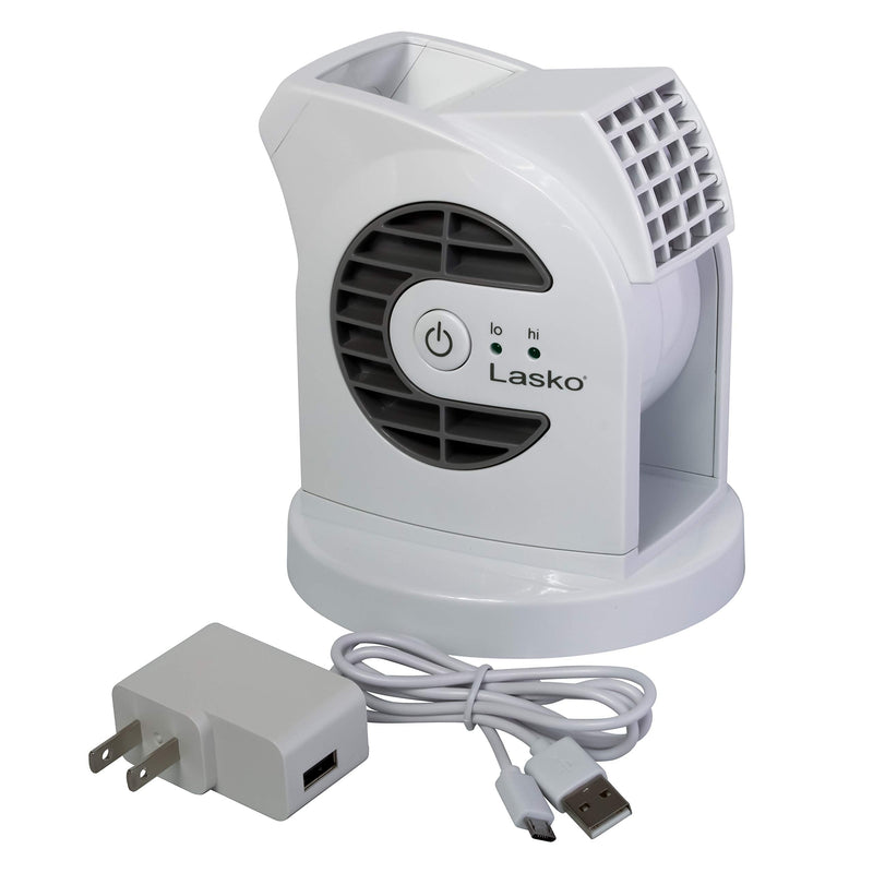 [Australia - AusPower] - Lasko MyCool D300 Mini USB Desk Fan with 40in. USB Cable and Bonus AC Adapter – Small Quiet Portable Personal 2-Speed Fans for Staying Cool at Home, Work, Office, Dorm, Car, and Travel, White 