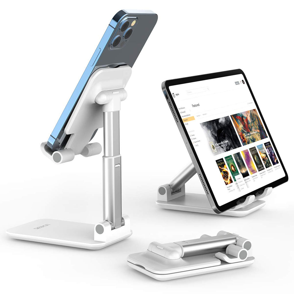 [Australia - AusPower] - Cell Phone Stand, Licheers Foldable Phone Holder, Angle Height Adjustable Phone Stand for Desk, Compatible with iPhone 13/12/11 Pro Max, Samsung Galaxy S10/9/8/7 S21 Ultra,LG, Kindle, Switch (White) White 