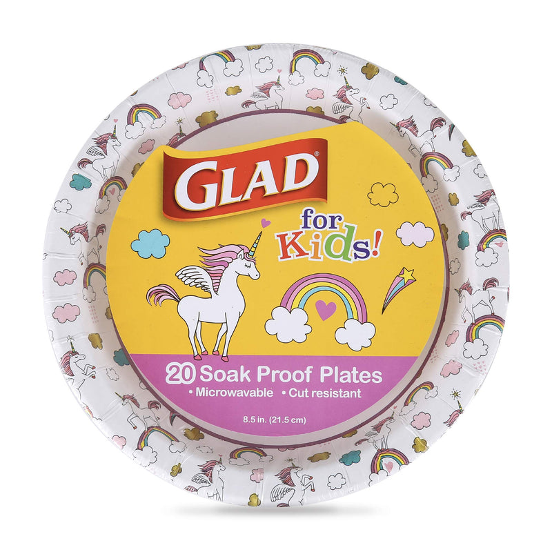 [Australia - AusPower] - Glad for Kids Unicorn Paper Plates, 20 Count - White Paper Plates with Unicorn Design for Kids Heavy Duty Disposable Paper Plates for Everyday Use and All Occasions, 8 1/2 Inch 8.5" Round Plates 20ct 