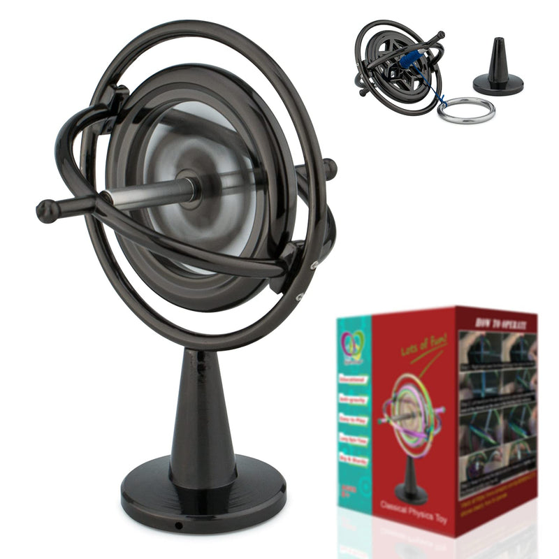 [Australia - AusPower] - DjuiinoStar Premium Gyroscope: Sturdy&Durable, Pass 2nd Floor Drop Test, Long Spin Time (Play Tricks at Ease, Use Ball Bearings), Educational Physics Anti-Gravity Toy DG-5B Black 