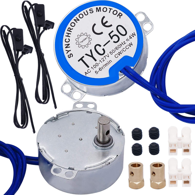 [Australia - AusPower] - TWTADE 2PCS 5-6RPM TYC-50 Synchronous Synchron for Cup Turner, AC 100~127V 50/60Hz 4W CW/CCW Turntable motor with 6ft Lamp cord,7mm Connector,Coupling,Screw,wrench TYC-50 2 Pcs 5-6RPM 
