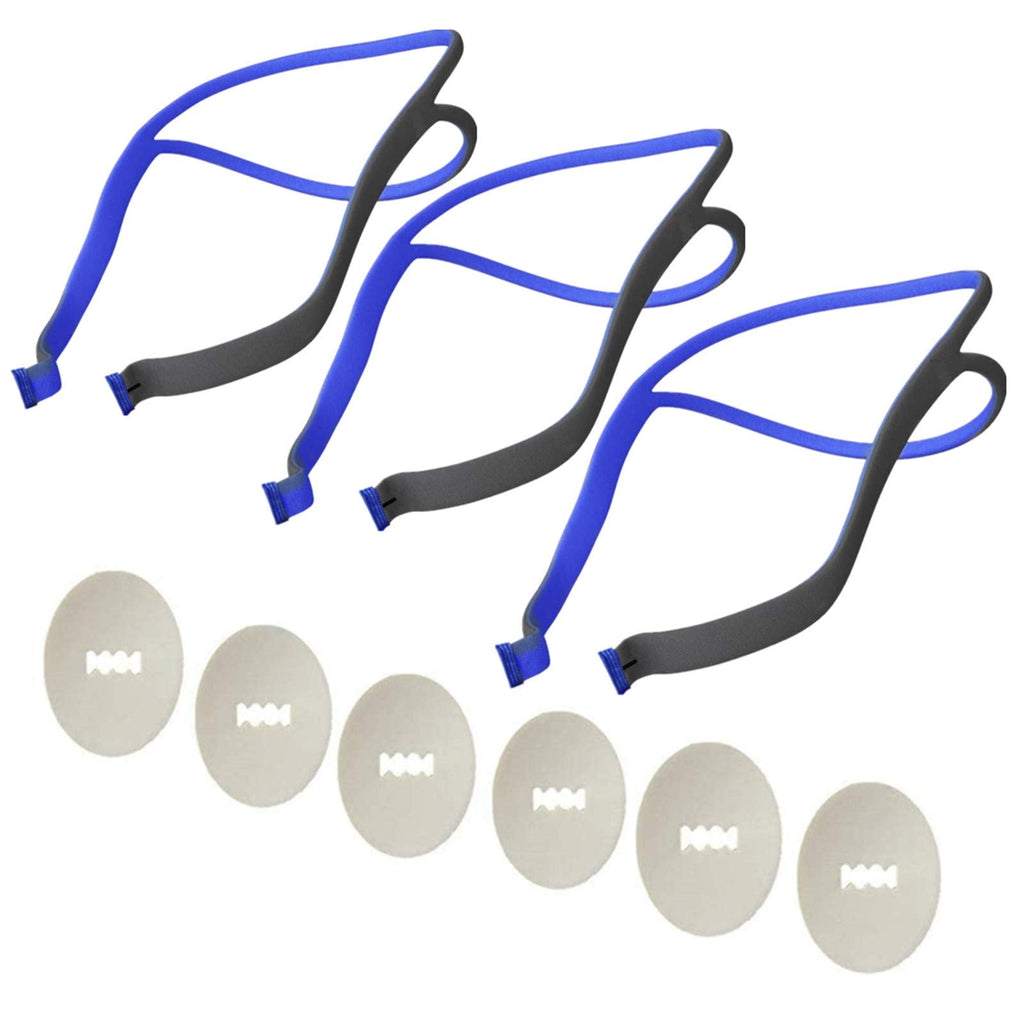 [Australia - AusPower] - 3-Pack P10 Replacement Headgear Strap Compatible with ResMed Airfit P10 Nasal Pillow Mask with 6 P10 Clips Blue and Gray 