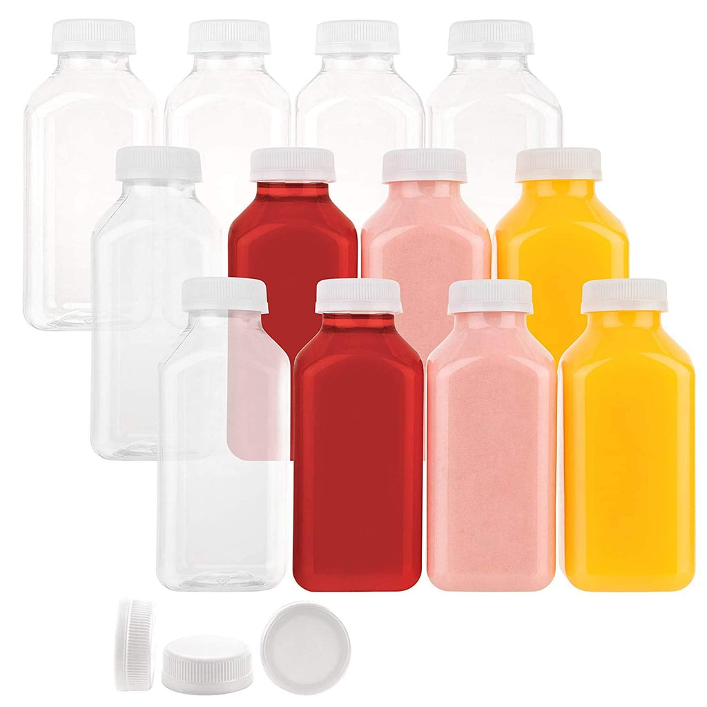 [Australia - AusPower] - Disposable Plastic Juice Bottles 12 Oz with Lids | 12 Pack | for Water, Orange Apple Lemon Juicing, Smoothies, Milk, Reusable, BPA Free, Tamper-Proof Caps, Catering, Takeout 