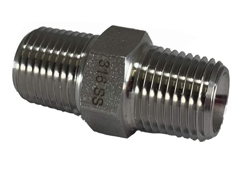 [Australia - AusPower] - Single S316 Stainless Steel 1/8 NPT Male to 1/8 NPT Male Straight Hex Coupler/Coupling for Air, Liquid or Hydraulic Fitting - Industrial Air Tool Hose 1/8 Inch Coupling 