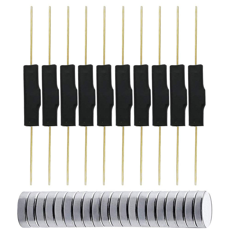 [Australia - AusPower] - Gebildet 10pcs Plastic Reed Switch Reed Contact Normally Closed Magnetic Induction Switch with 20pcs Small Multi-Use Round Magnets Black-E474 