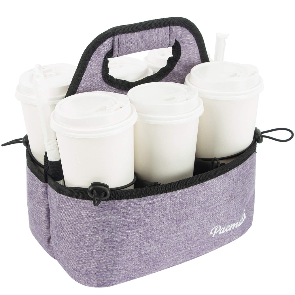 [Australia - AusPower] - PACMAXI Drink Carrier for Delivery, Reusable Drink Holder for Take Out Office, Picnic, Beach and Outdoor Activities, Waterproof Cup Carrier Tote with Removable Dividers (6 Cups, Light Purple) 6 Cups 