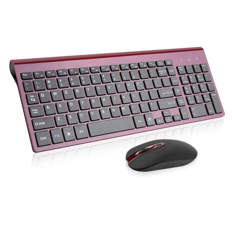 [Australia - AusPower] - Wireless Keyboard Mouse Combo, cimetech Compact Full Size Wireless Keyboard and Mouse Set 2.4G Ultra-Thin Sleek Design for Windows, Computer, Desktop, PC, Notebook - (Wine red) Wine Red 