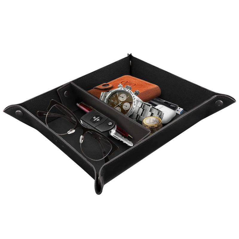 [Australia - AusPower] - Londo Leather Tray Organizer - Practical Storage Box for Wallets, Watches, Keys, Coins, Cell Phones and Office Equipment Black Lining 