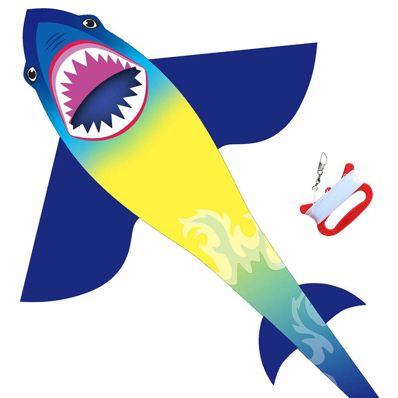 [Australia - AusPower] - HONBO Huge Shark Kites for Kids & Adults, Easy to Assemble Fly Beginner Kite for Boys & Girls for Outdoor Game, Beach Trip, Large Kite Flyer 75"x45" with Long Tail, and 50 Meters String for Summer 