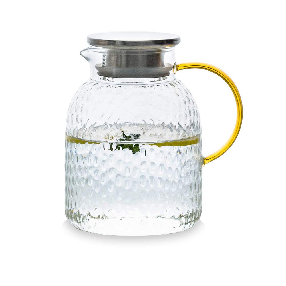 [Australia - AusPower] - MDZF SWEET HOME 60 Oz Glass Pitcher with Stainless Steel Strainer Lid Water Carafe for Homemade Juice & Iced Tea Hot or Cold Water Jar 