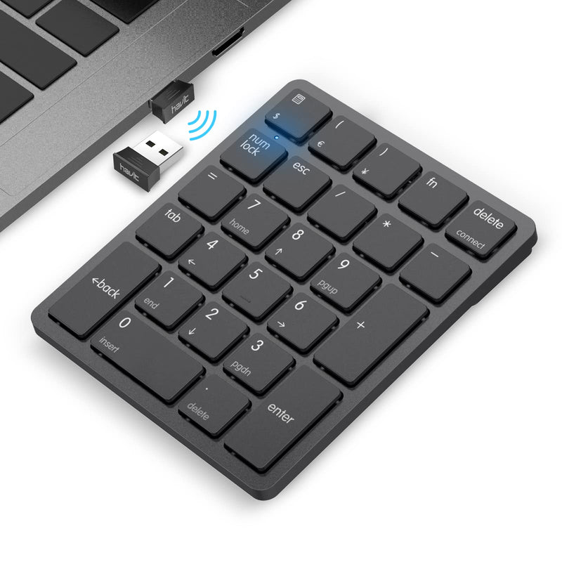 [Australia - AusPower] - Wireless Number Pad, Havit USB Numeric keypad 26 Key Portable Mini 2.4GHz Financial Accounting Rechargeable Number Keyboard for Laptop,Computer, Desktop, PC, Surface Pro,Notebook (Black) Black 