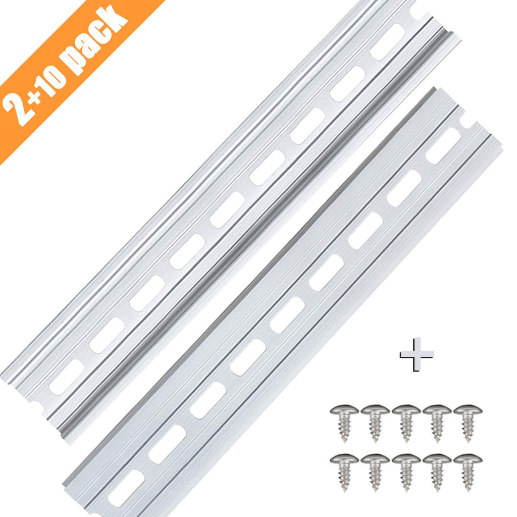 [Australia - AusPower] - 2 Piece DIN Rails, 35mm Aluminum Top Hat Slotted DIN Rail with RoHS, Extra Premium Screws Included for Hardware Components Mounting - 12.9 Inches Long, 35mm Wide, 7.5mm High 12.9" X 2pcs - Standard 