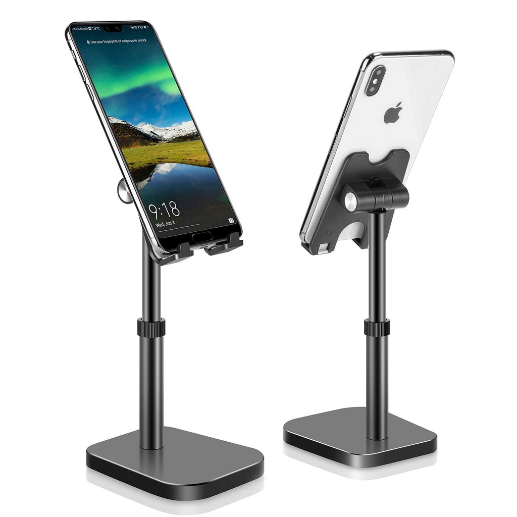 [Australia - AusPower] - Cell Phone Stand, Phone Stand for Desk, Angle Height Adjustable Cell Phone Holder Stand for Desk Compatible with All Mobile Phones, iPad, Tablet (Black) Black 