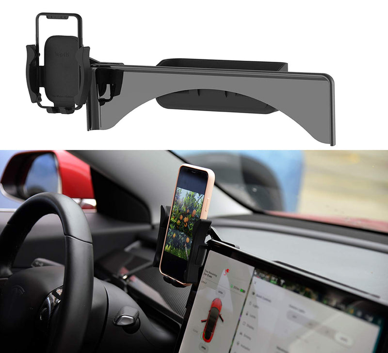 [Australia - AusPower] - Topfit Car Cellphone Mount for Tesla Model 3 Model Y Monitor Fixed Clip Safety Cell Phone Holder Stand (Silence) Upgrade Silicone (All Screen Phone Holder) 