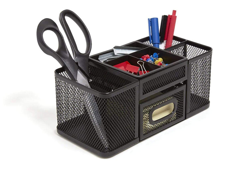 [Australia - AusPower] - 1InTheOffice Desk Supplies Organizer, Desk Caddy 7-Compartment Wire Mesh Accessory Holder, Matte Black 