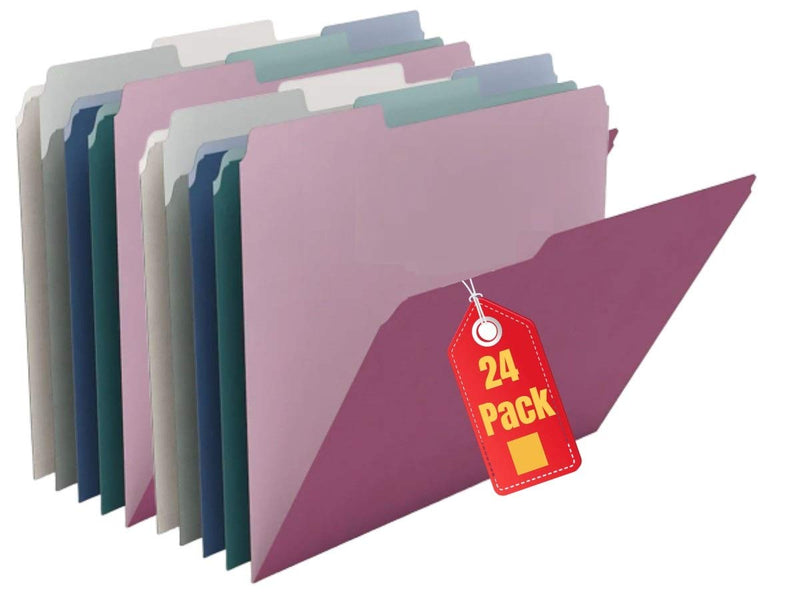 [Australia - AusPower] - 1InTheOffice Colored File folders Letter Size, 3-Tab, Assorted Jewel-Tone Colors, 24 Pack 
