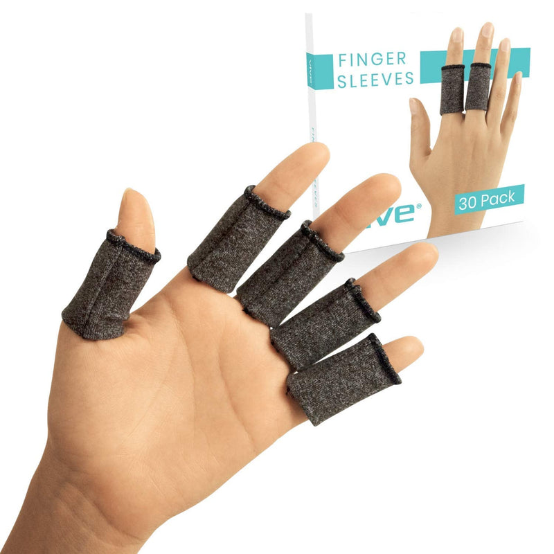 [Australia - AusPower] - Vive Finger Splints For Broken Finger (30 Pack) - Thumb Protectors Support Brace For Gaming, Guitar Players - For Arthritis, Wounds, Sport Injury & Joint Pain - Fabric Guard For Pinky & Index Gray 