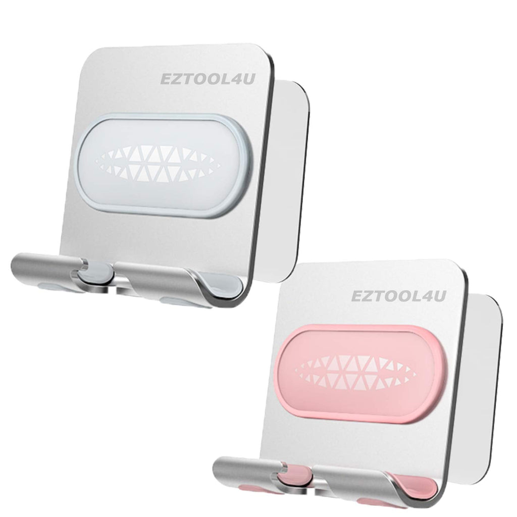 [Australia - AusPower] - EZTOOL4U Shower Phone Holder (2Pack) Adjustable Premium Wall Mount Aluminum Stand, Easy Adhesive Strips, Anti-Slip Base and Charging Port, Compatible with iPhone Samsung Galaxy, for Bathroom, Kitchen 