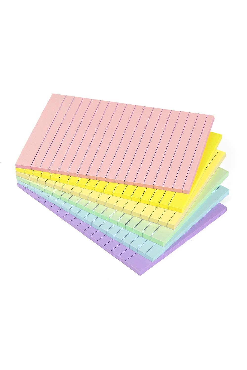 [Australia - AusPower] - Lined Sticky Notes 4X6 in Pastel Ruled Post Stickies Colorful Super Sticking Power Memo Pads Its Strong Adhesive, 6 Pads/Pack, 45 Sheets/pad 1 