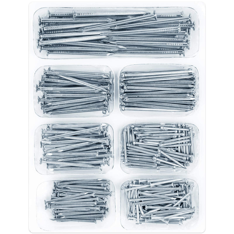 [Australia - AusPower] - 400pcs Hardware Nails Assortment Kit, Picture Hanging Nails, Galvanized Nails, Small Nails for Hanging Pictures, 7 Size Assortment for Finish Nails, Wood Nails, Wall Nails 