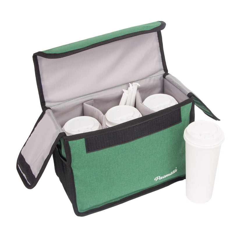 [Australia - AusPower] - PACMAXI Drink Carrier for Delivery and Food Delivery Bag, Drink Holder for Take Out Office, Picnic, Beach and Outdoor Activities, Waterproof Cup Carrier Tote with Removable Dividers (3 Cups, Green) 3 Cups 