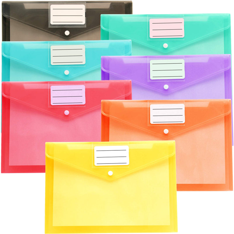 [Australia - AusPower] - Youngever 21 Pack Plastic Envelopes Poly Envelopes, Clear Document Folders, US Letter A4 Size File Envelopes with Label Pocket Snap Button, for School Home Work Office Organization, 7 Assorted Colors 