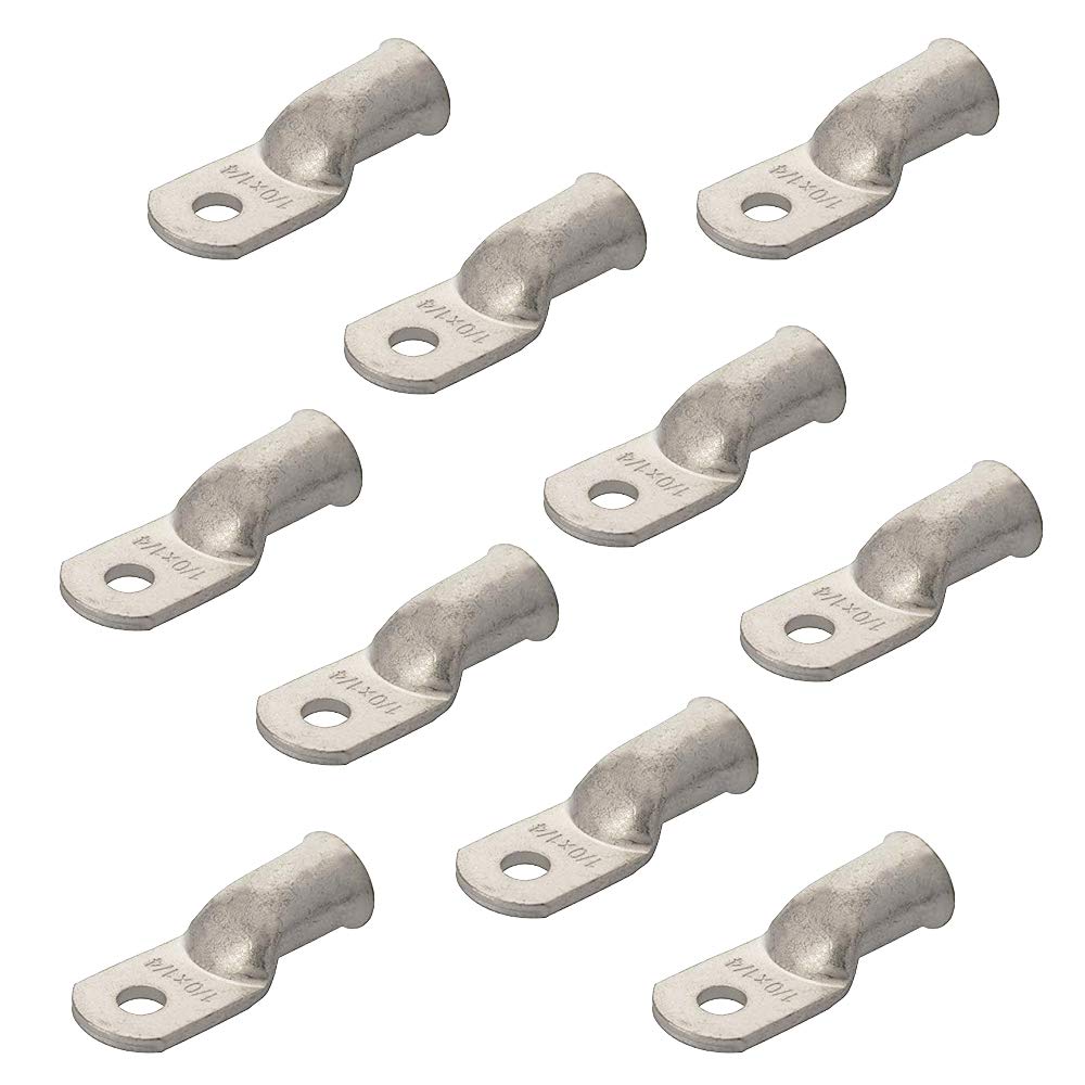 [Australia - AusPower] - 10PCS Heavy Duty Tinned Copper Wire Lugs 1/0 AWG Battery Cable Ends Tubular Bare Copper Eyelets Ring Terminal Connectors Marine Grade Wire Lugs Connectors (1/0 AWG - 1/4''Ring/Eye) 1/0 AWG - 1/4''Ring 