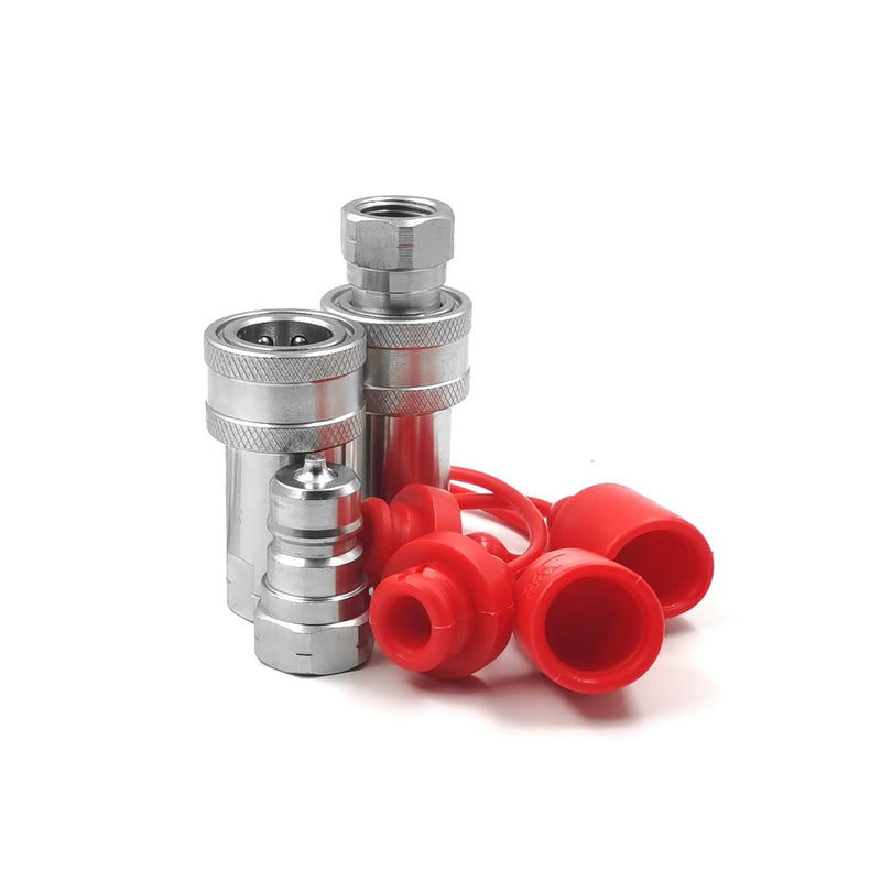 [Australia - AusPower] - 2 Sets 3/8" NPT Thread ISO7241-1A Hydraulic Quick Disconnect Coupler Set with Dust Caps 