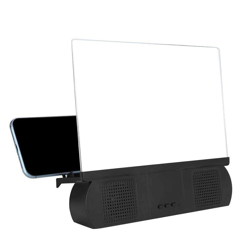 [Australia - AusPower] - 3D Screen Amplifier, 10 Inch Acrylic Lens Video HD Display Mobile Phone Screen Magnifier Bracket Amplifier with Bluetooth Speaker Portable Home Cinema(Black) black 