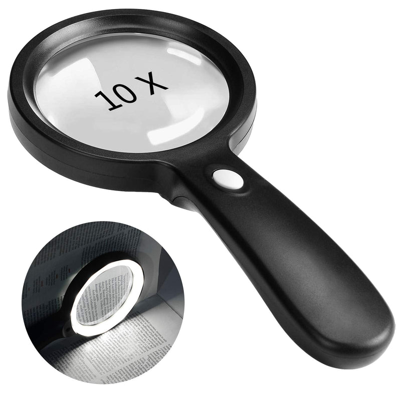 [Australia - AusPower] - Magnifying Glass with Light, 10X Handheld Large Magnifying Glass 12 LED Illuminated Lighted Magnifier for Macular Degeneration, Seniors Reading, Soldering, Inspection, Coins, Jewelry, Exploring 