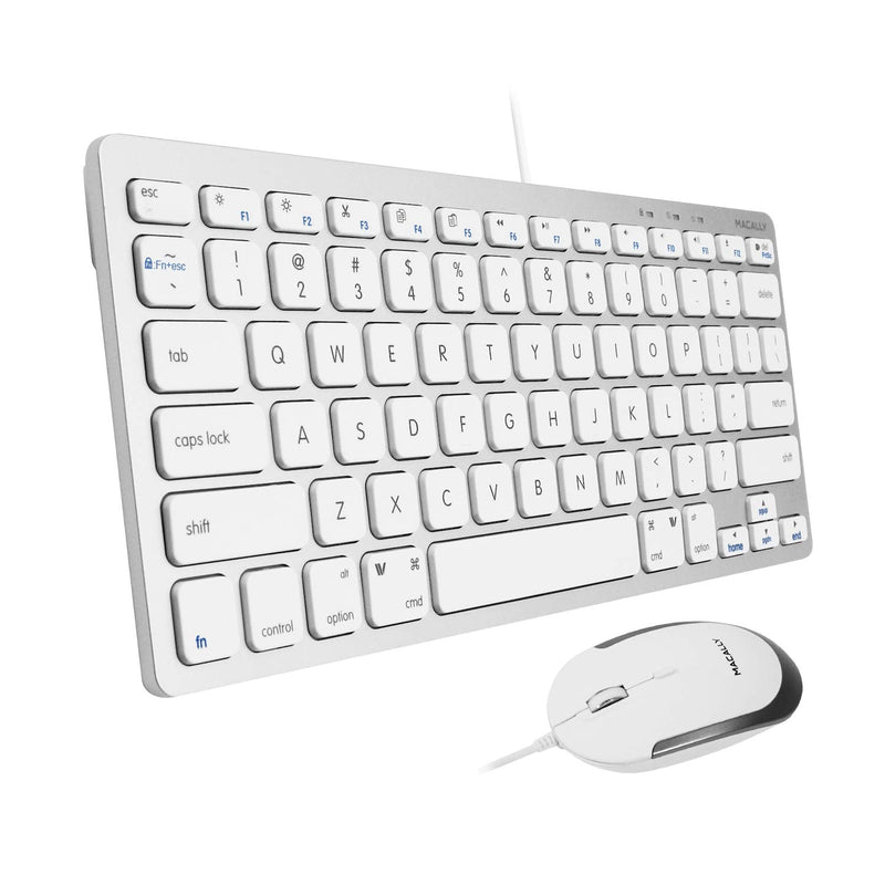 [Australia - AusPower] - Macally USB Wired Keyboard and Mouse Combo for Mac and PC - Save Space with a Compact Small Mac Keyboard and Mouse for MacBook Pro/Air, iMac, Mac Mini/Pro - Compatible Apple Keyboard and Mouse Silver 