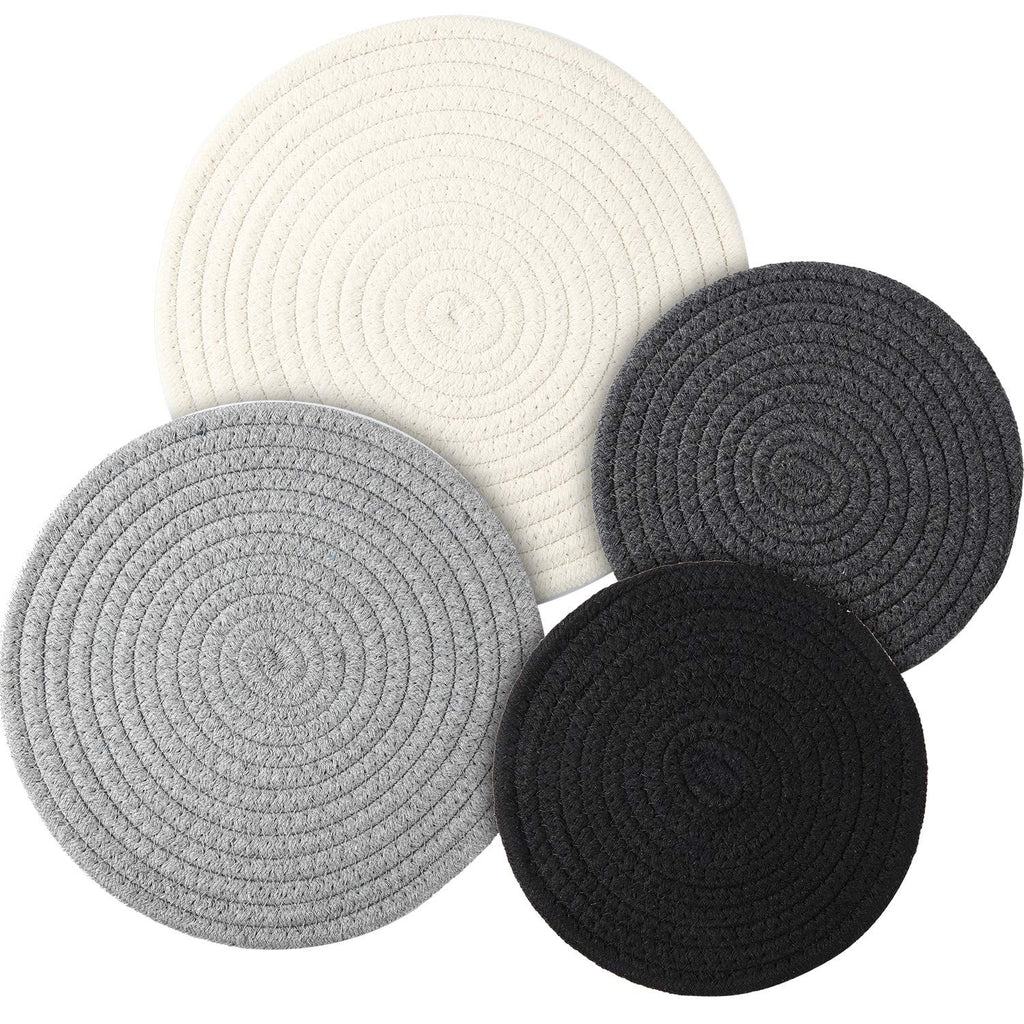 [Australia - AusPower] - 4 Pieces Woven Pot Trivet Set Braided Weave Round Thread Pod Trivets Dish Trivet Cup Coaster Hot Pads Mats for Kitchen Utensil, 2 Sizes 4 Color 