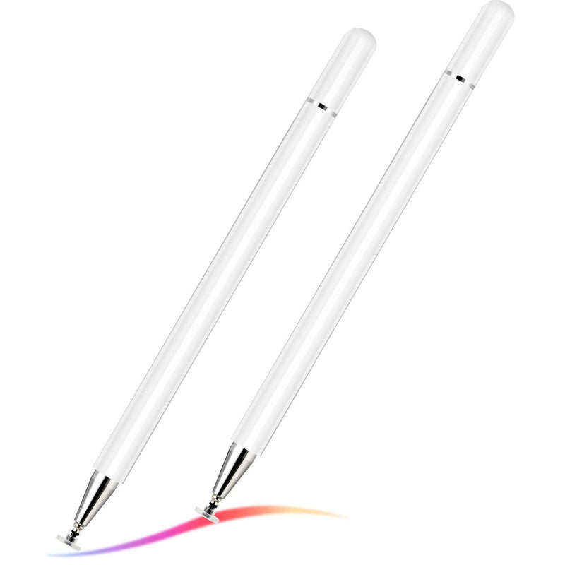 [Australia - AusPower] - Stylus Pens for Touch Screens, 2 Pieces Universal Disc Stylus Compatible with iPad Tablets Samsung Universal Touch Screen Devices (White) White 