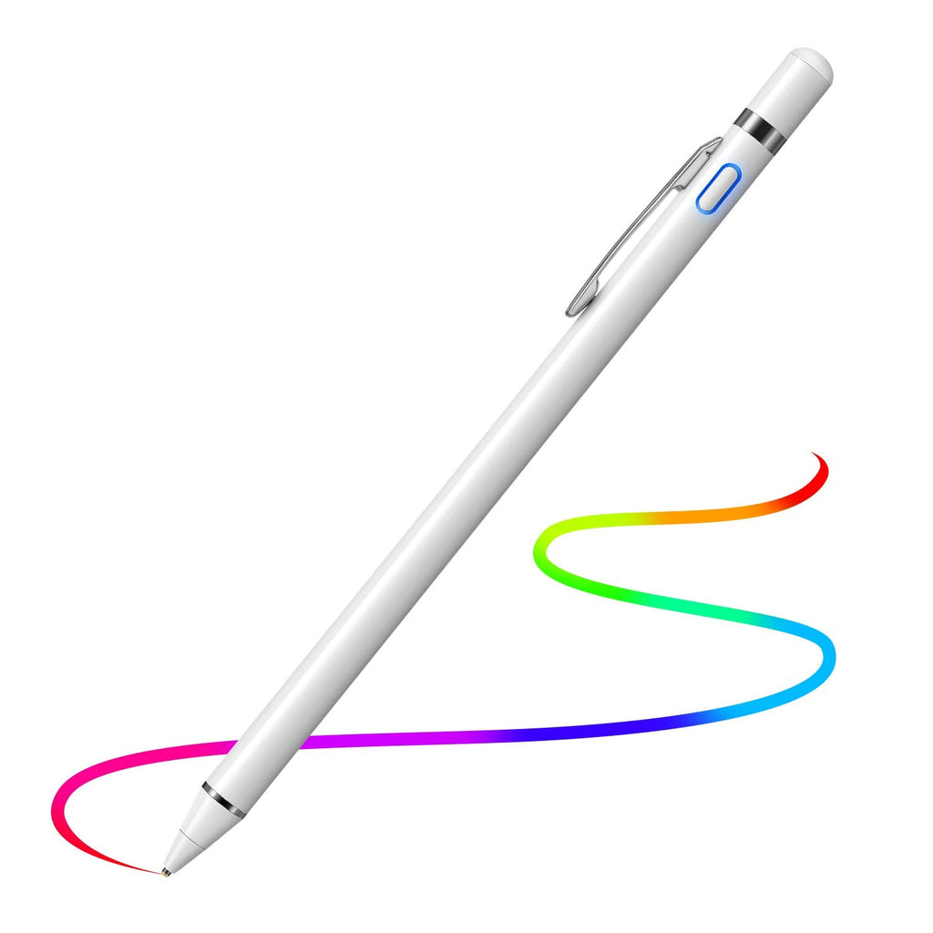 [Australia - AusPower] - Stylus Pen Digital Pen for iPad and Touch Screens with Digital Fine Point Rechargeable Stylist Compatible with iPhone iPad Pro and Other Android Touch Tablets (White) White 